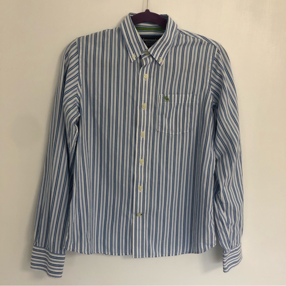 ABERCROMBIE & FITCH Kid’s White/Blue Striped Long Sleeve Casual Shirt Sz XL